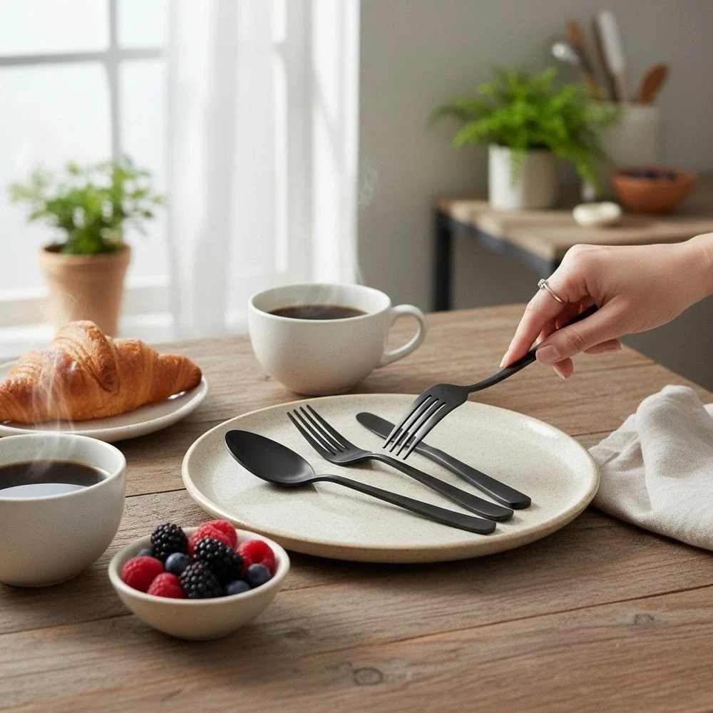 Fullyware Matte Black Cutlery Set 3pc Stainless Steel Satin Finish New